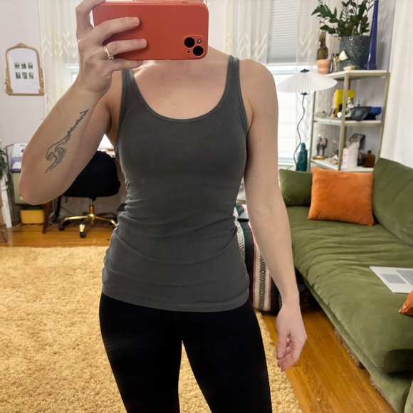 James Perse Longline Ribbed Sleeveless Gray Ribbed Tank Top - Sz 1 - Picture 2 of 12